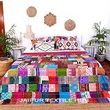 Jaipur Textile Hub Silk Saree Queen Kantha Quilt Patchwork Design Quilts Queen Bedspread Queen Bed B
