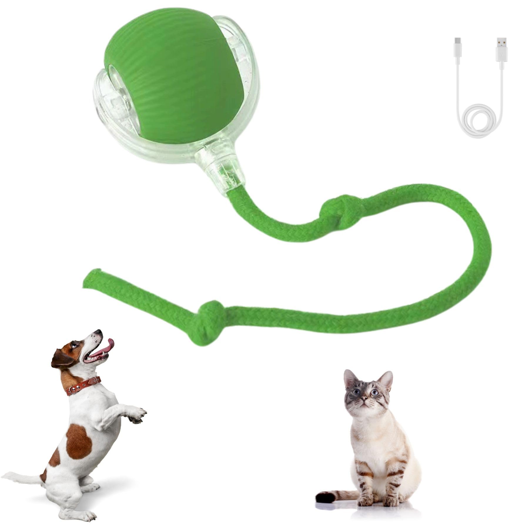 Interaktiver Katzenspielzeug-Ball, automatisch bewegliche Katzen- und Hundebälle für den Innenbereich, niedlich und langlebig, geeignet für alle Arten von Katzen, Grün