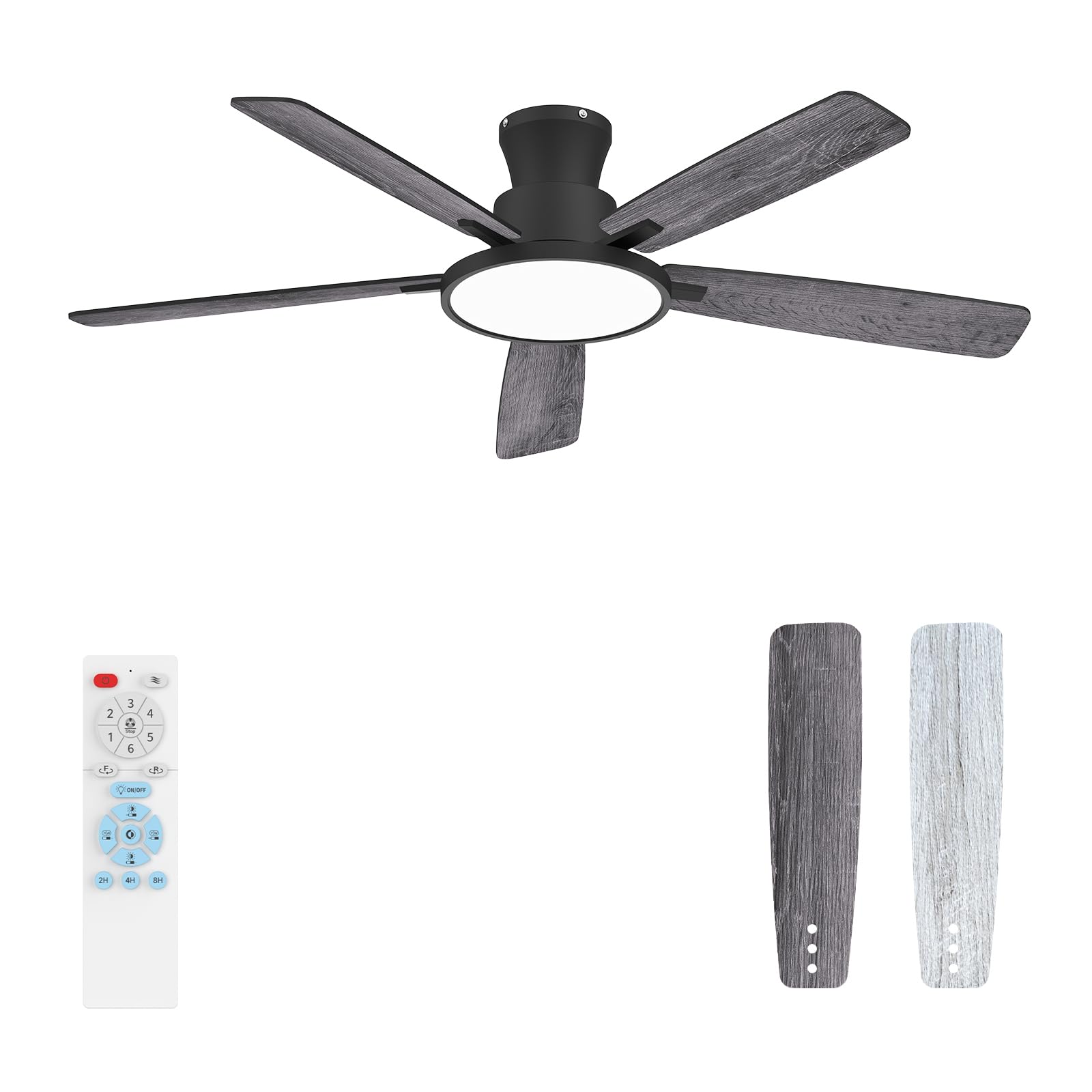 Ceiling Fans with Lights,52 inch,Quiet,Reversible Motor,Dimmable, Adjustable Color Temperature,6 Speeds,Timer, Low Profile Ceiling Fan for Bedroom,Living Room,Indoor/Outdoor Use(Gray)
