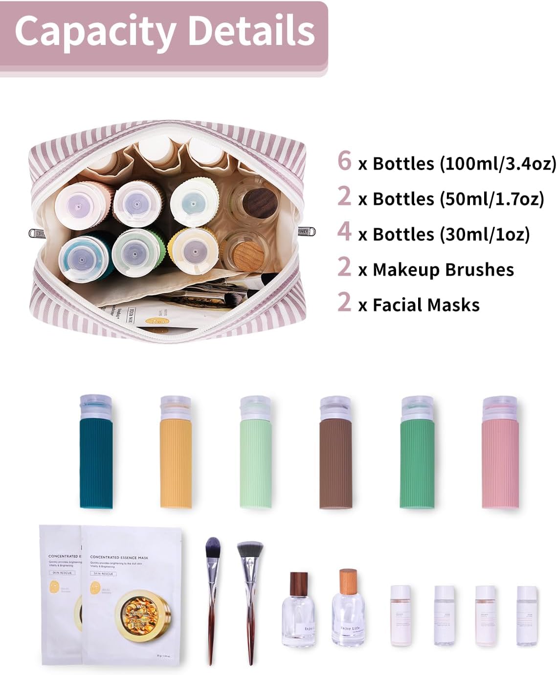 Narwey Striped Hanging Travel Toiletry Bag + Makeup Bag with Compartments for Women Girls image 4