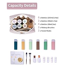 Narwey Striped Makeup Bag Travel Cosmetic Bag Organizer Toiletry Bag Make Up Bags with Compartments for Women Girls (Large, Dusty Rose Stripe)