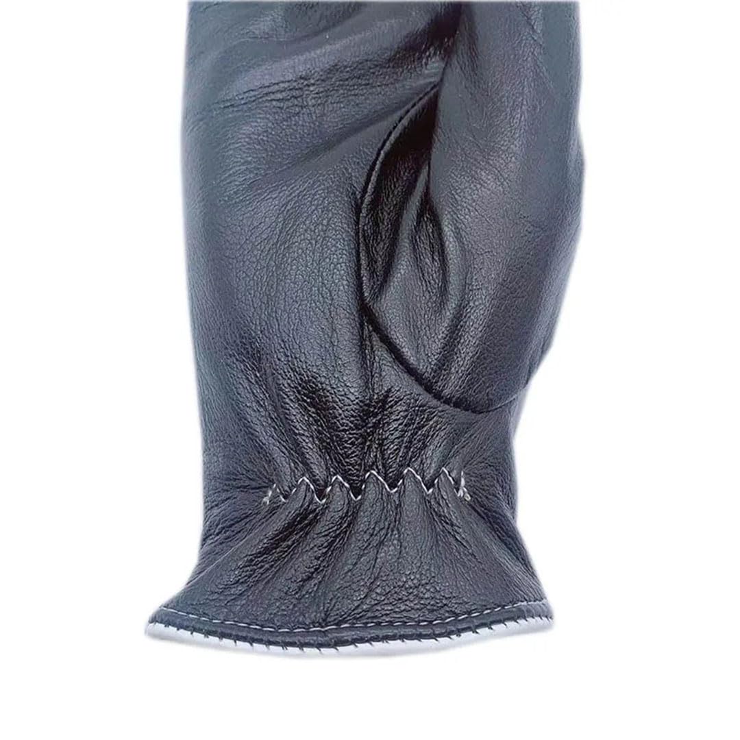 Guanti invernali da donna in vera pelle, caldi, corti, comodi, neri, 8