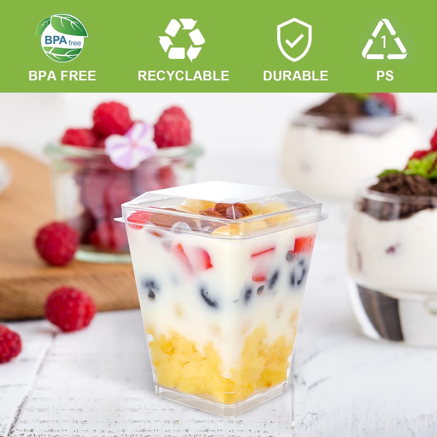 50Pack 5oz Plastic Dessert Cups with Lids Parfait Cups with Lids