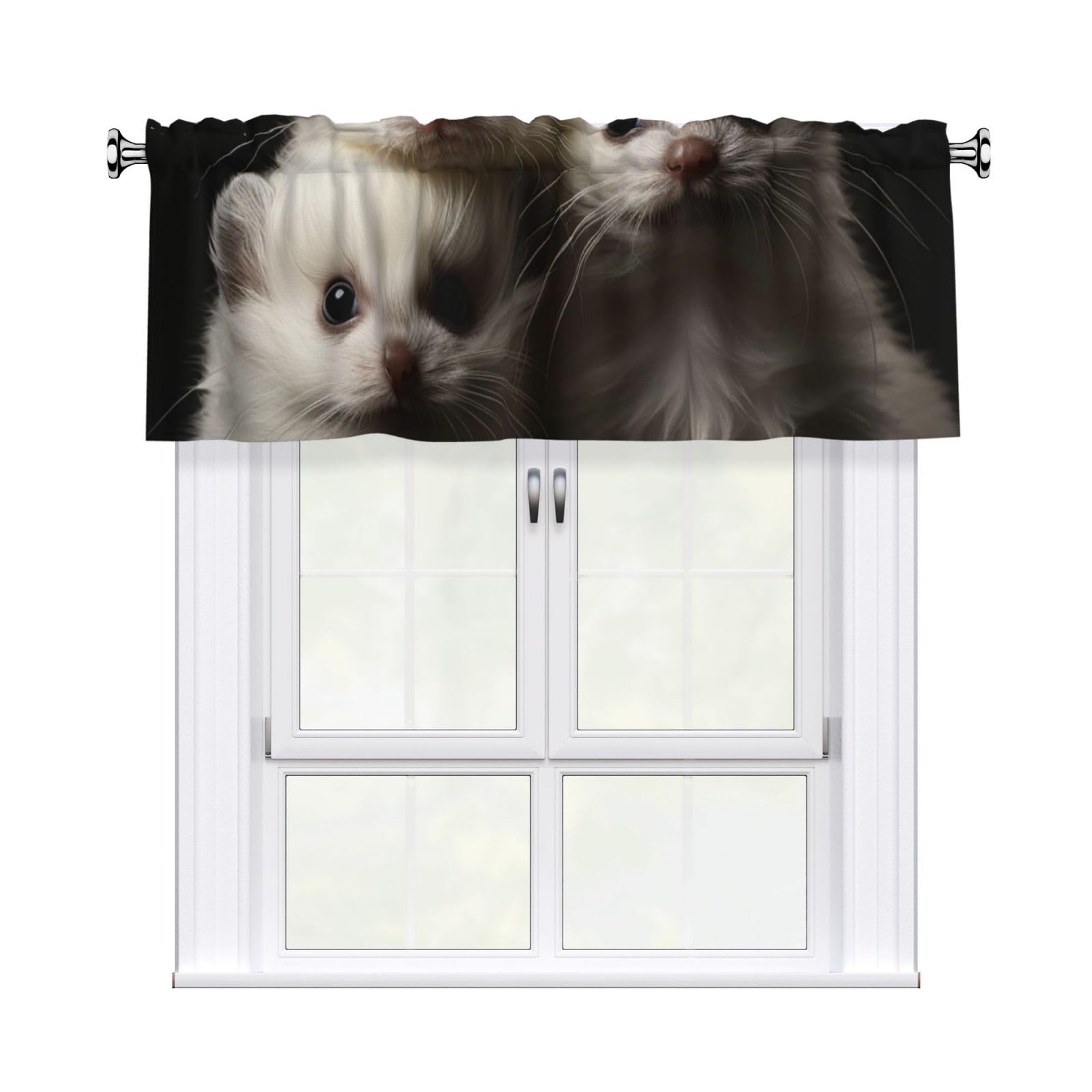 MXZERFKGLA Window Valance Kitchen Curtains 54 x 18 Inch Ferrets Valances for Windows Curtain Valance Vintage Short Window Treatment for Kitchen Dining Room Bathroom Bedroom Home Decor