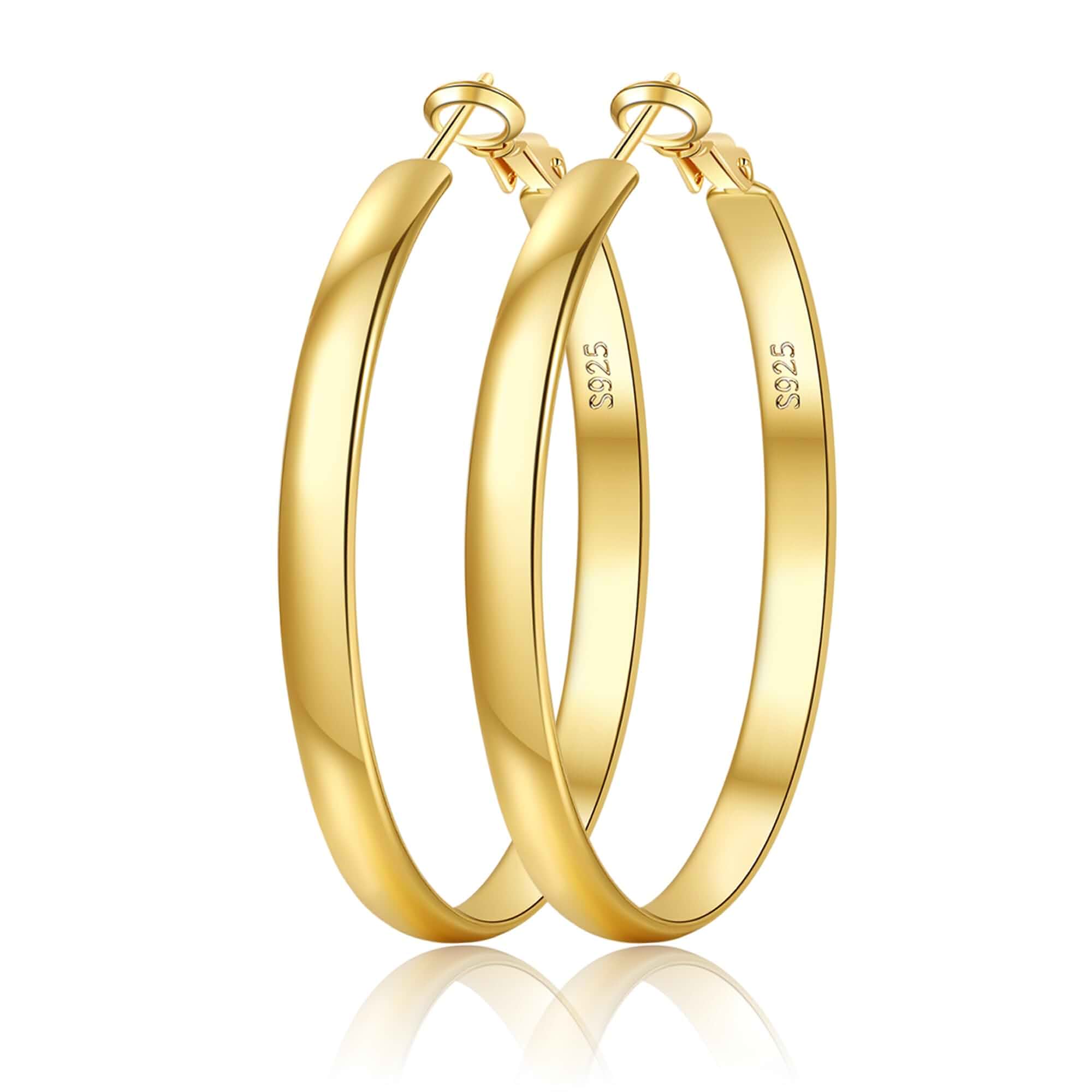 EXGOX 5mm Wide Gold Hoop Earrings for Women,Sterling Silver Hoop Earrings Large Silver Hoop Earrings Hypoallergenic Lightweight 14K Real Gold Plated Big Hoop Earrings for Women 30/40/50/60/70mm