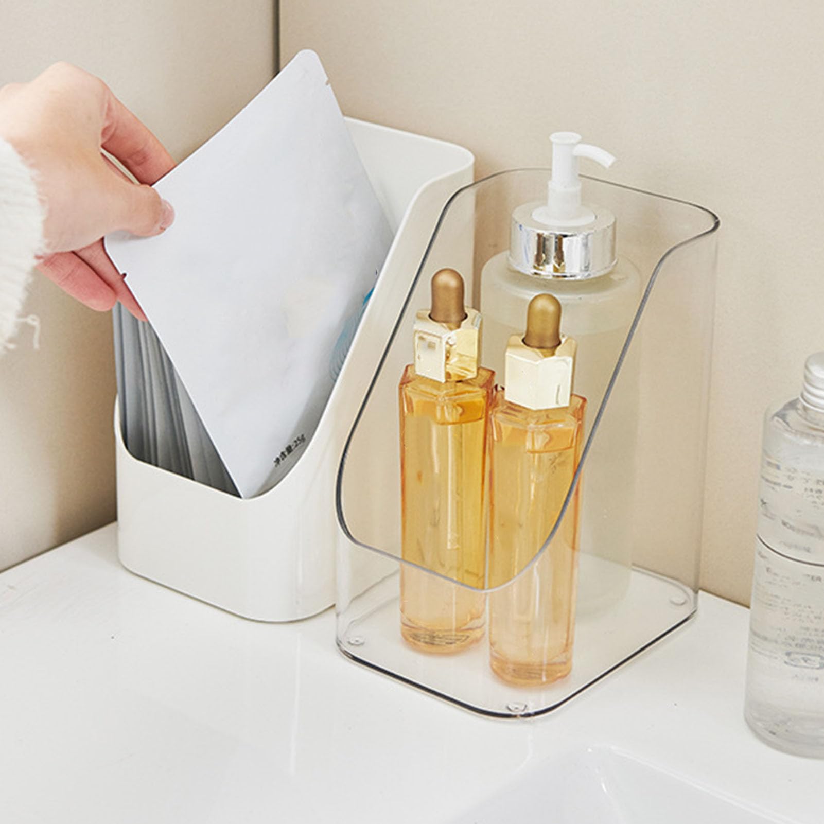 NYSUZHOUJI Makeup Brush Organizer, Plastic Storage Box, Desktop Organizer for Bathroom Dresser Desk (White)