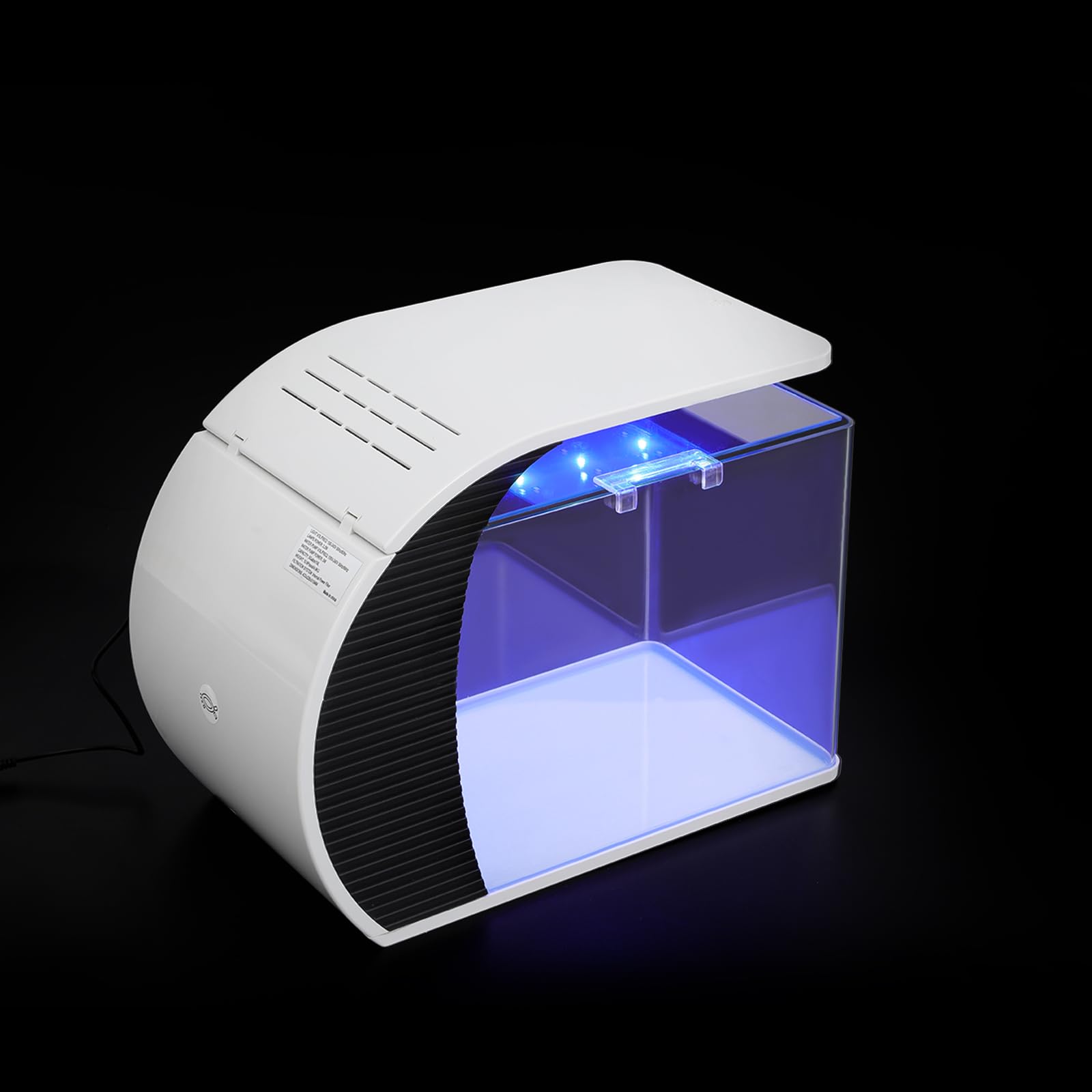 Juego completo de acuario de 19 l LED, curvado, con filtro oculto y LED blanco/azul, para la cría de guppies, mini peces loros, camarones ornamentales