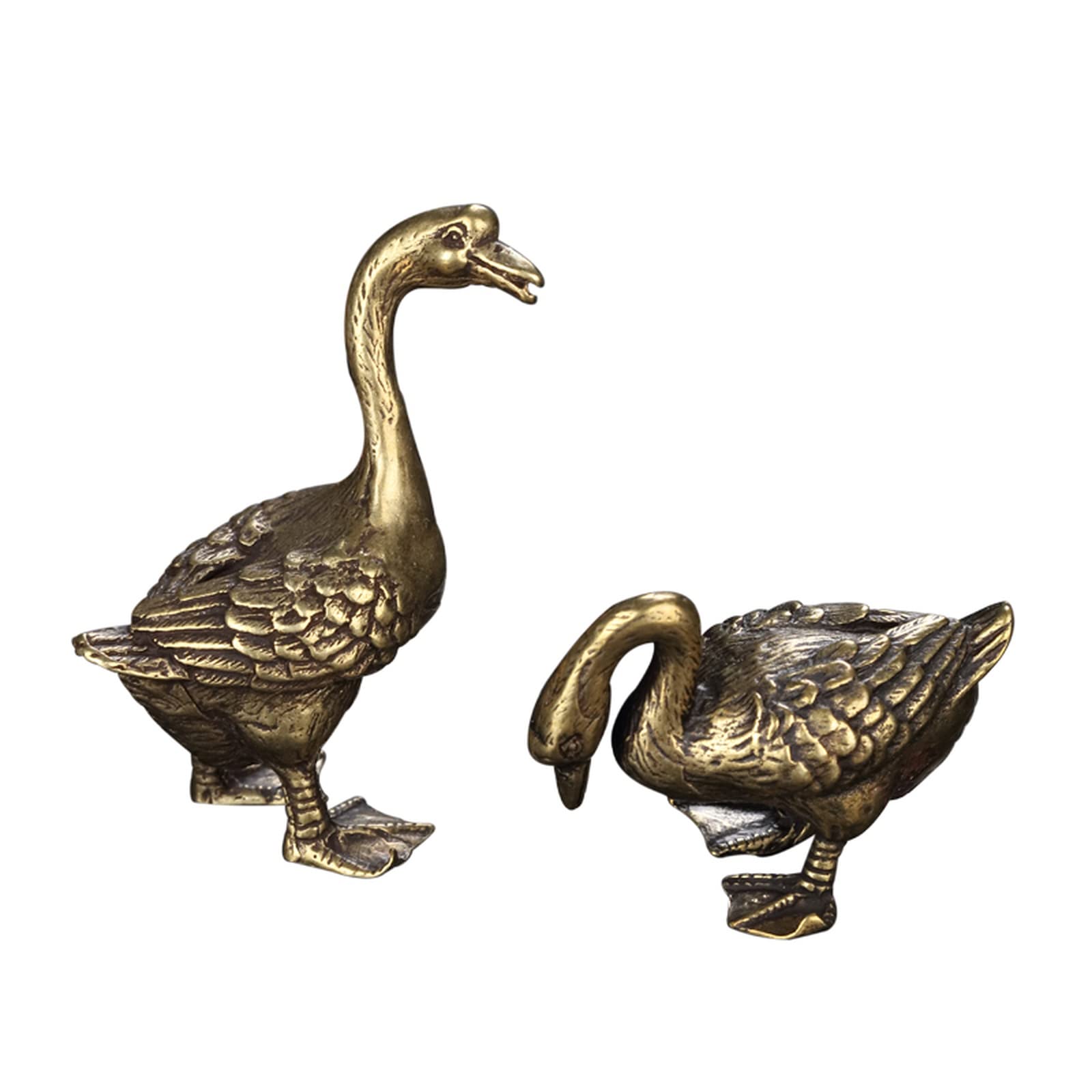 NGDFGR 2 Pcs Handmade Brass Goose Miniatures Figurine, Bronze Animal Garden Statue Sculpture Home Children'S Room Table Decor Accessories Study Paperweight