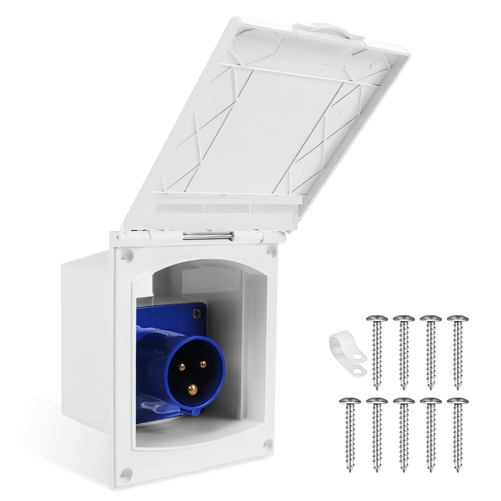 Fiche d'alimentation, prise CEE 16 A, IP44, 220 V-240 V, prise de caravane, dimensions de la bride 144 x 115 mm, fiche d'alimentation de caravane avec couvercle rabattable pour camping-car, caravane