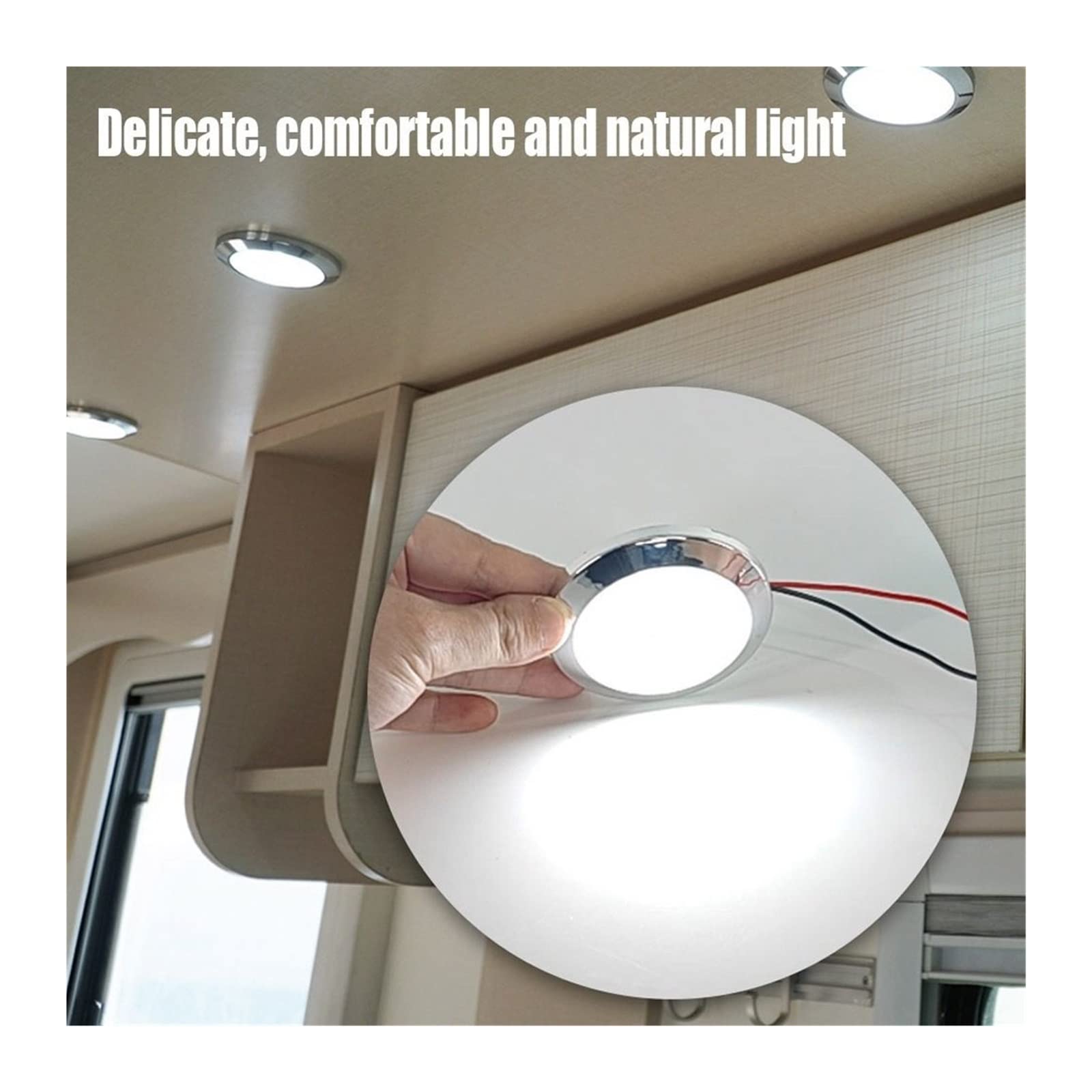 1 szt. 12 V/24 V lampa dotykowa LED RV ultra-cienka okrągła kopułkowa sufitowa lampka do czytania dla przyczepy kempingowej łódź jacht samochód kempingowy,Element kampera(18cm-12V)