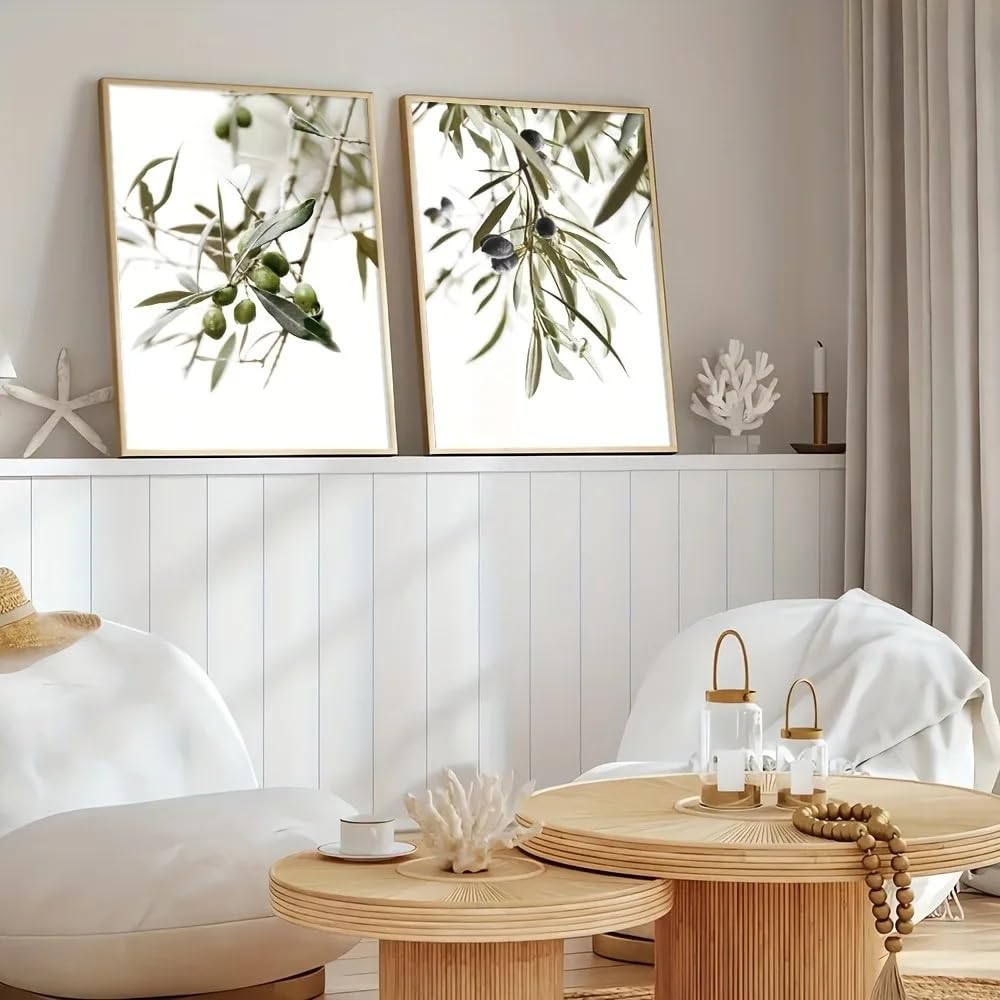 LTjiajuypd Stampe artistiche di rami d'ulivo, semplici tele con albero mediterraneo per soggiorno e camera da letto, decorazione moderna per la casa (60x85 cm - 2 pezzi)