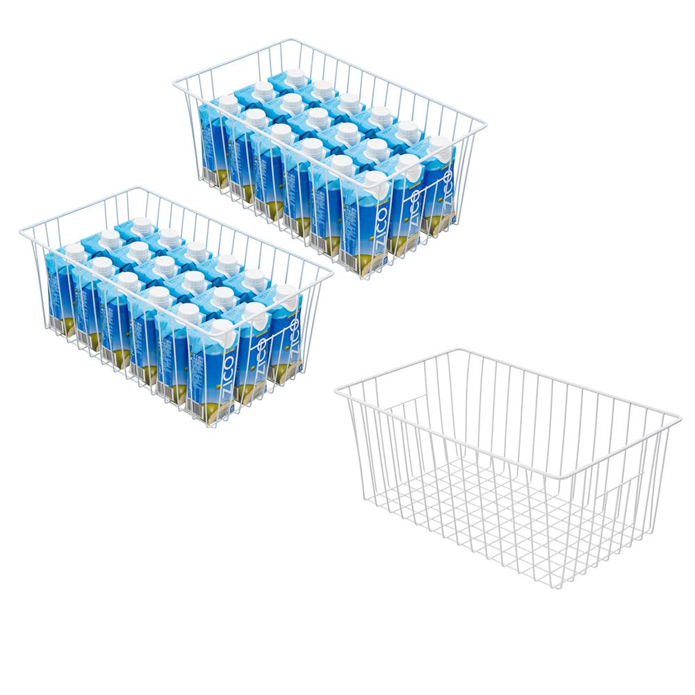 Nprohuge Wire Storage Baskets, Upright Freezer Organizer Bins - 3 Pack Freezer Baskets, Pantry Baskets For Kitchen Cabinets, Pantry, Closets, Bathroom
