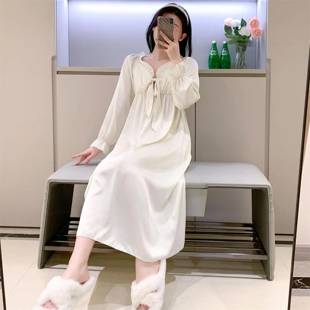 Women Long Sleeve Nightgown Sleepwear V-Neck Robe Dressing Gown Loungewear