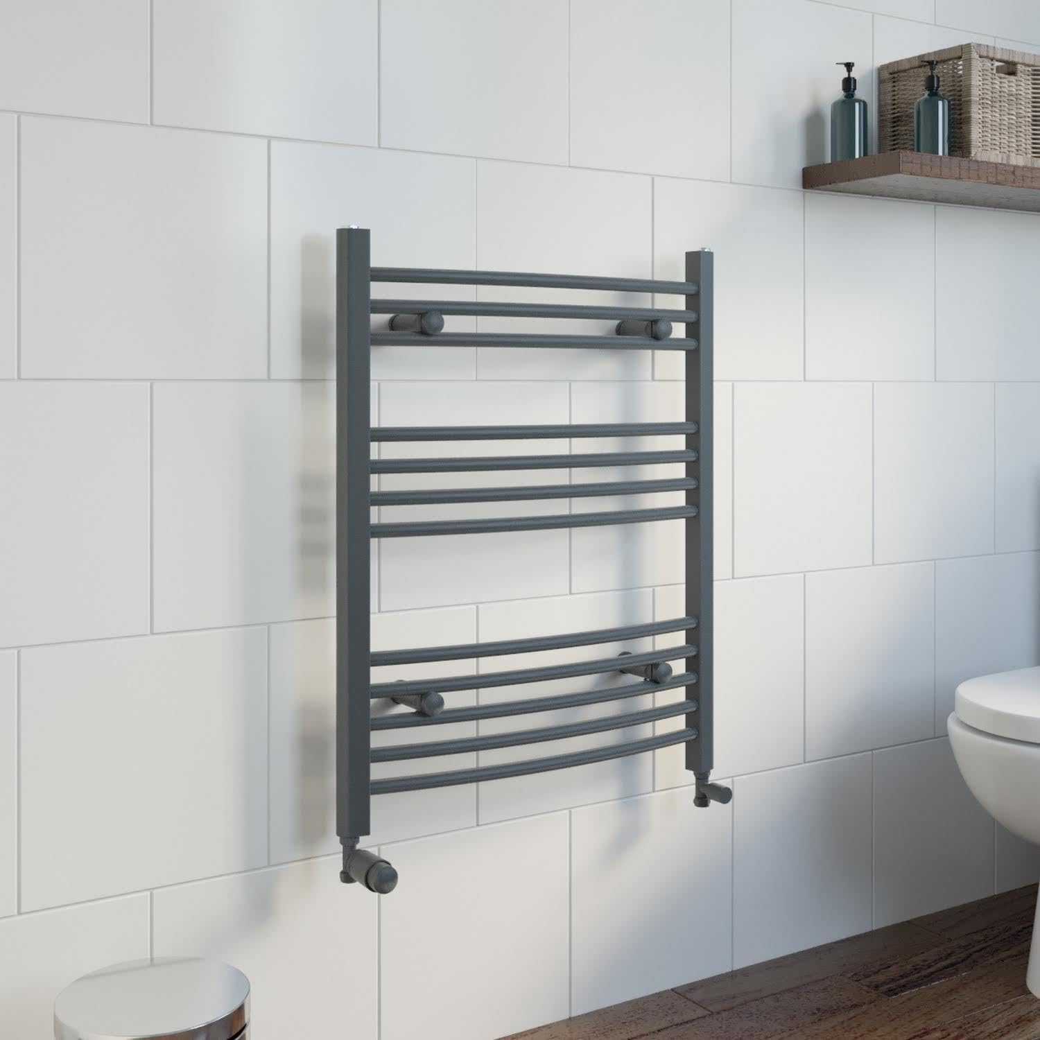 Duratherm Anthracite Duratherm® 750 X 600Mm Curved Heated Towel Rail Radiator Modern Central Heating Bathroom Warmer Wall Mounted Ladder Rad,