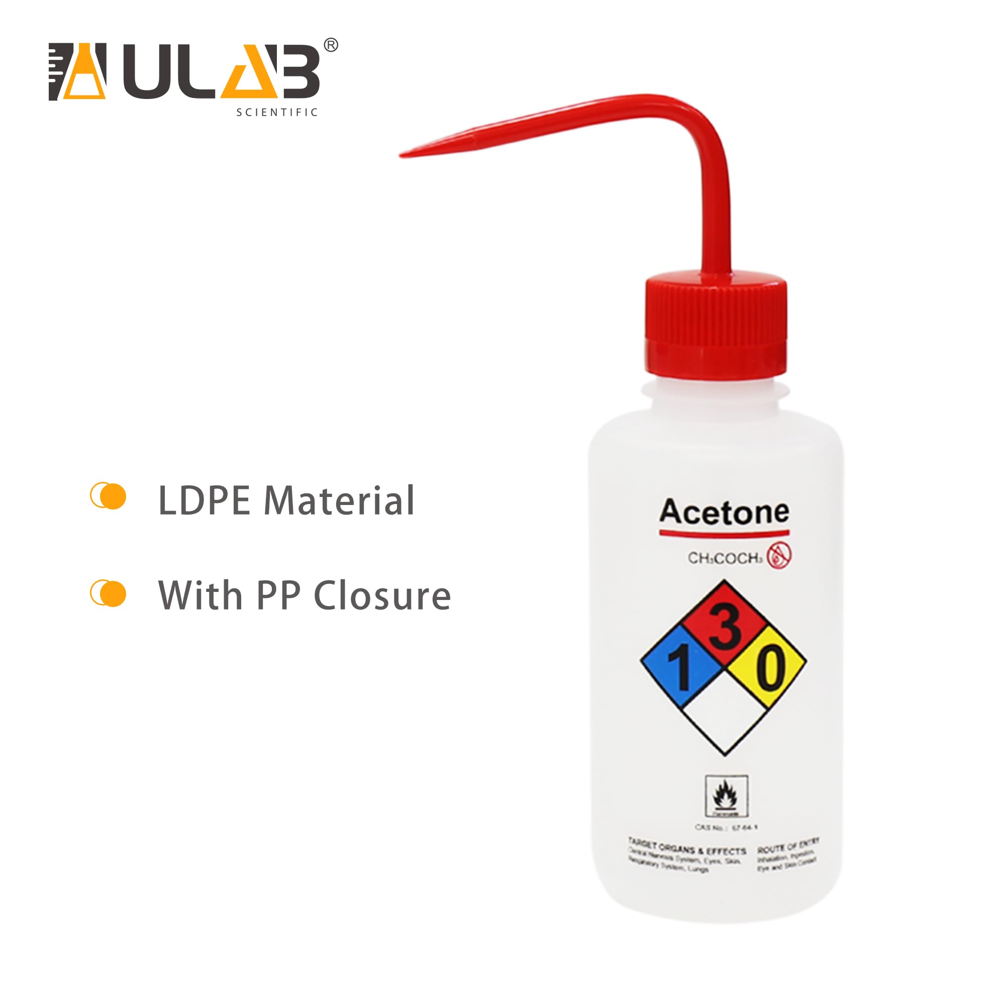 ULAB Bottiglie di lavaggio di sicurezza, 4 pezzi di acetone a bocca larga lavare bottiglie, materiale LDPE, Vol.500ml, UWB1022
