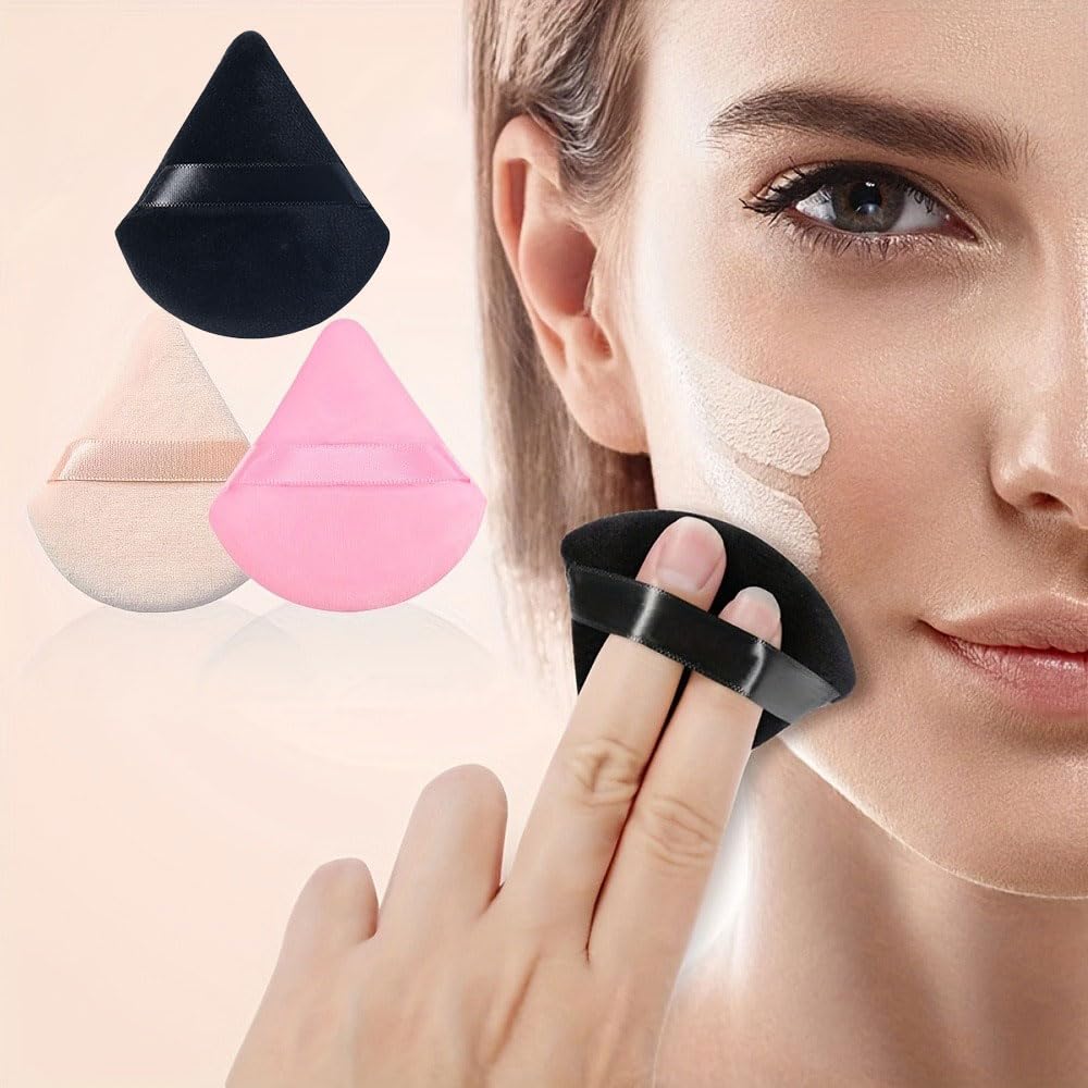 3PCS Triangular Powder Puffs Makeup Sponges Super Soft Velvet Finish, Contouring and Eye Corner Precision for Foundation Blen, Mix