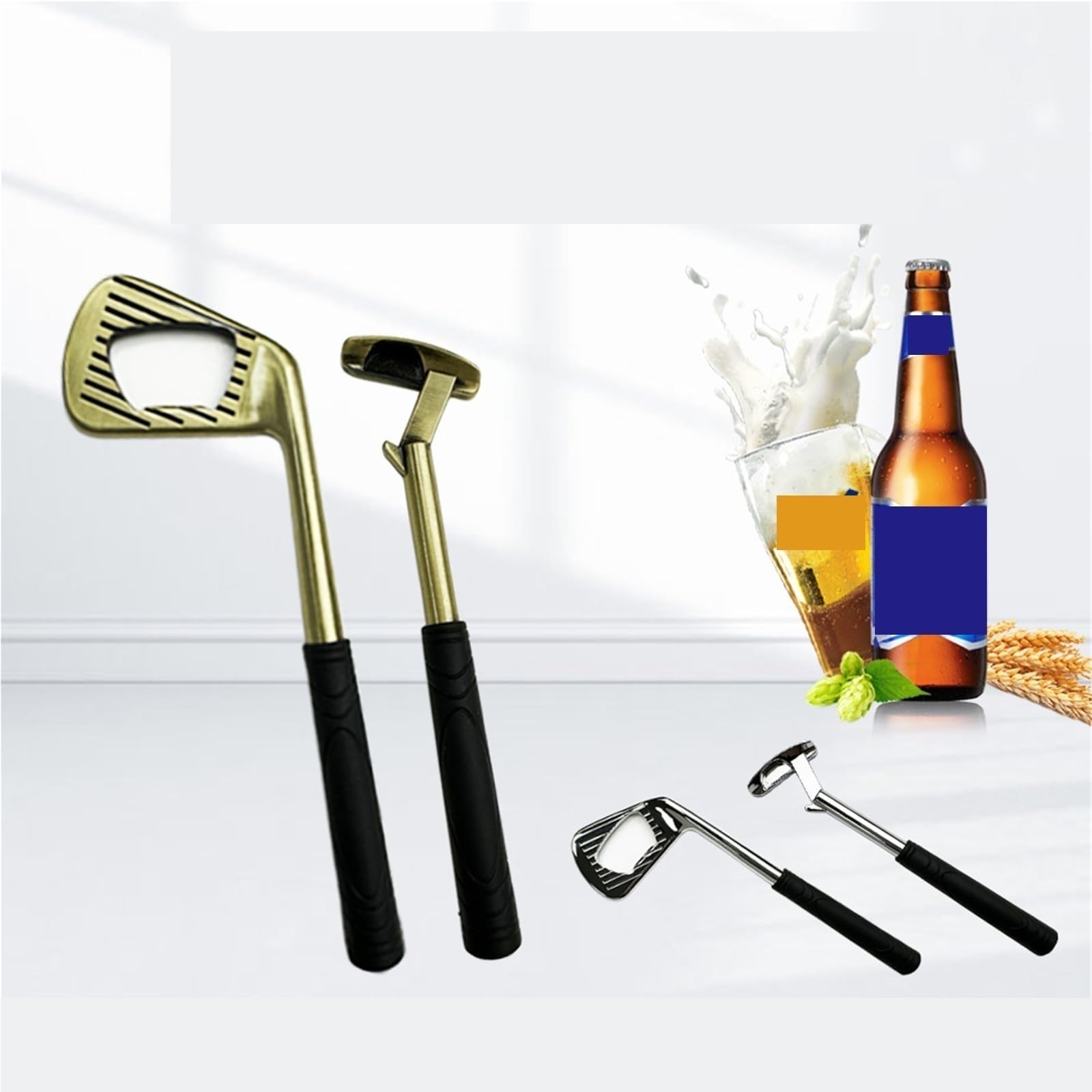 Flaschenöffner Für Küche Bierflaschenöffner aus Metall in Golfeisenform for Familienfeiern und Partys Bar Camping(Bronze+Silver)