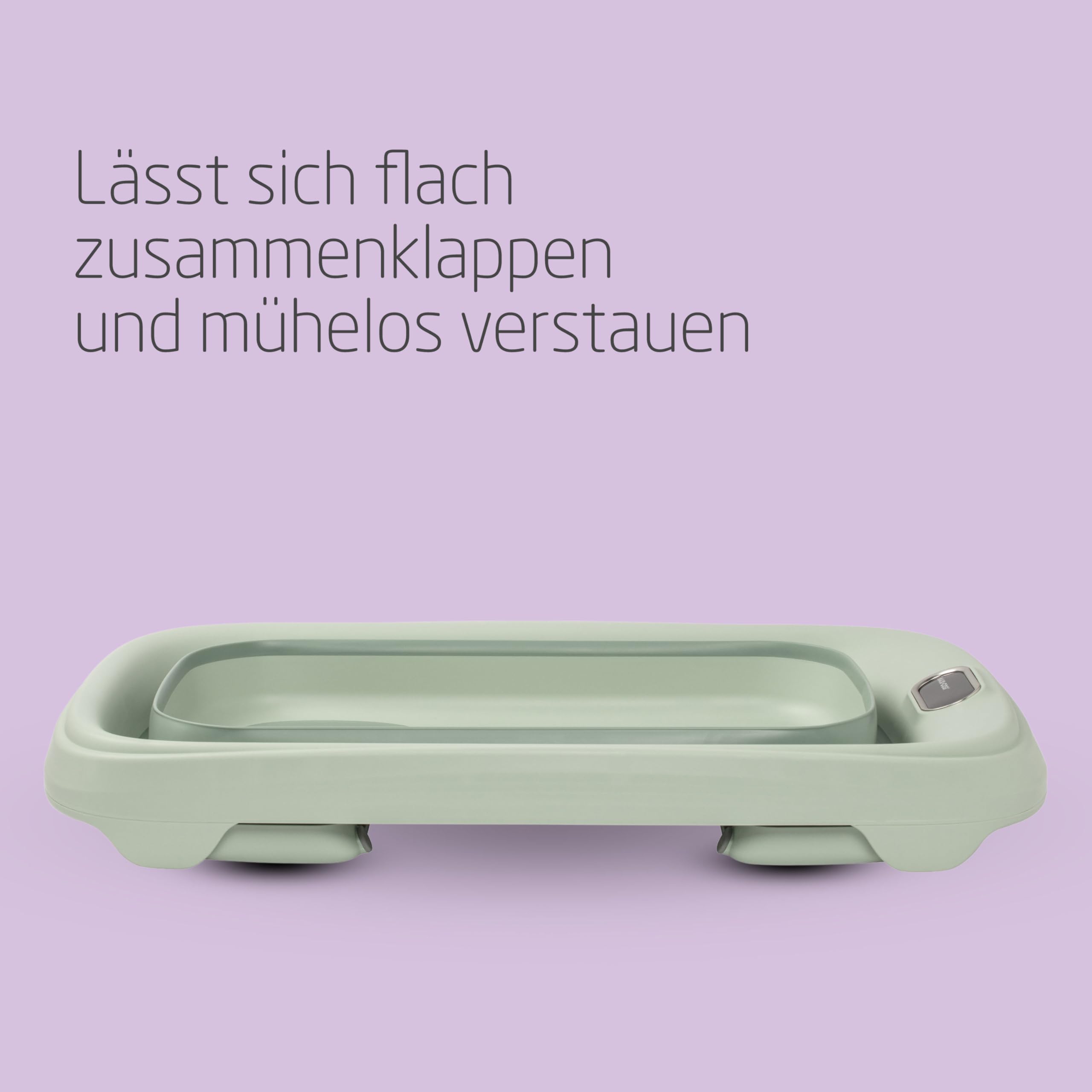 Maxi-Cosi Indigo Faltbare Badewanne Baby, 0-4 Jahre, Geräumige Mobile Badewanne Kleinkind, Integriertes HighSense Thermometer, Rutschfest, Klappbarer Hängehaken, Flach Faltbar, Sage Green