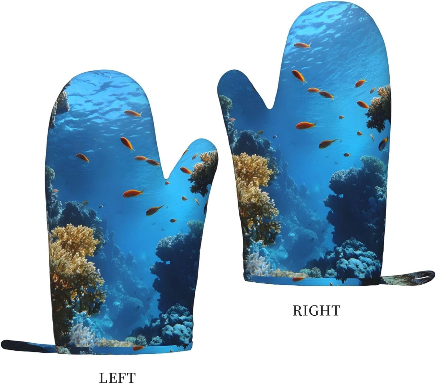 Small Fish 4pcs Oven Mitts and Pot Holders Sets for Kitchen, Silicone Oven Gloves Non-Slip Potholders Hot Pads for Baking Cooking