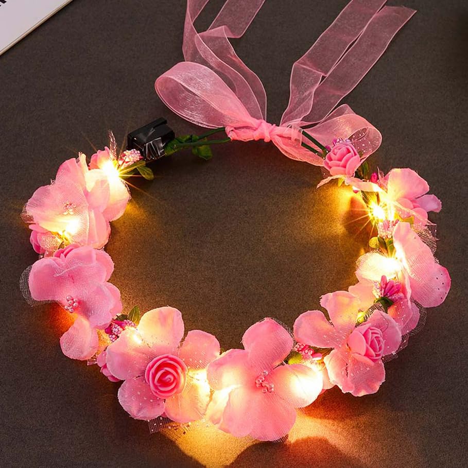 Fashband Diademas de flores con luces LED, corona floral para el pelo, diadema de novia, guirnalda, tocado de festival para mujer (B)