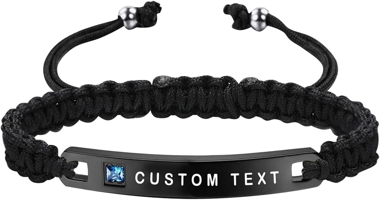 Personalized Name ID Couples Bracelet - Custom Engraving Handmade Braided Long Distance Relationship Adjustable Bracelets Personalized Gift for Men Women