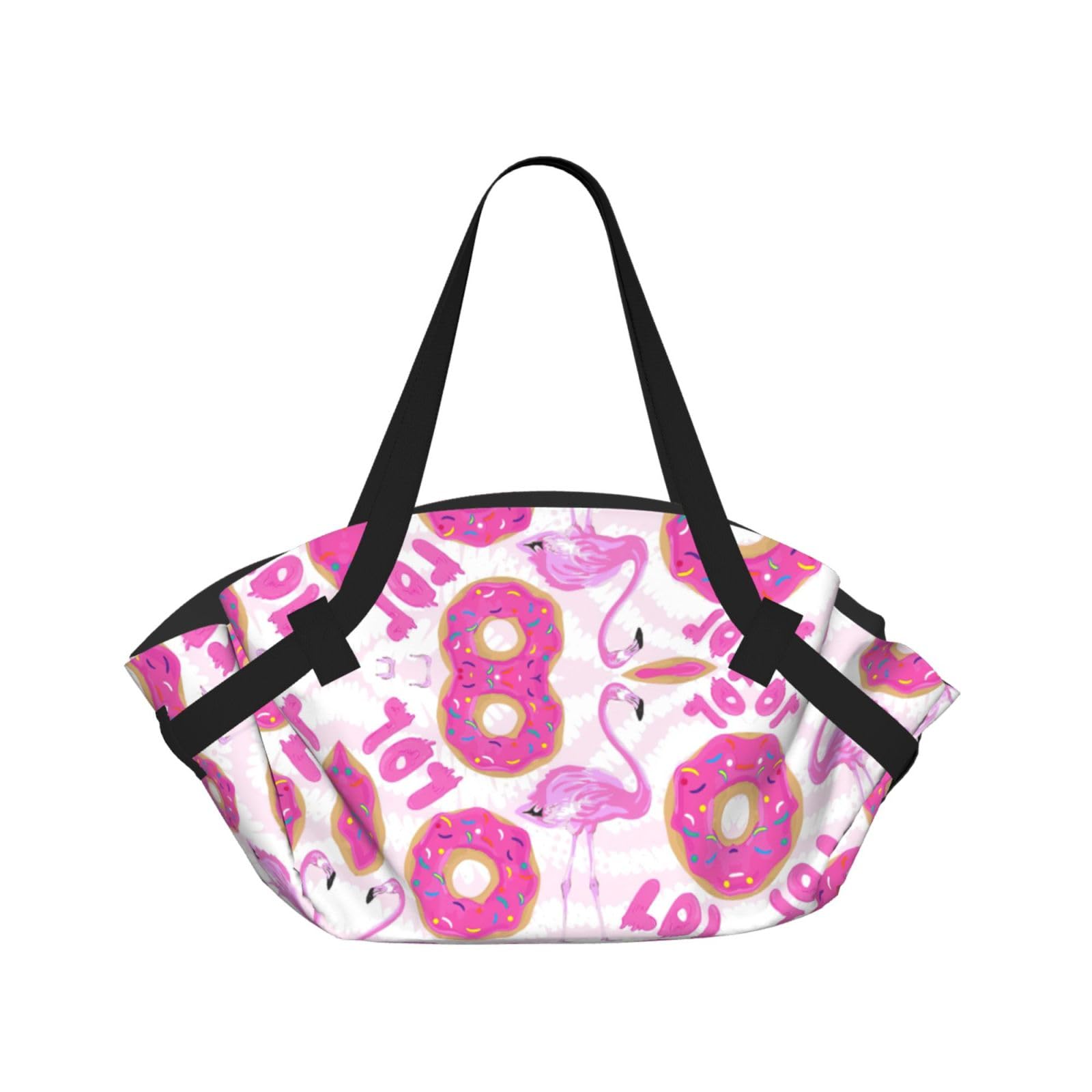 WYCZHY Flamingo and donuts Printed Foldable Round Picnic Blanket Converts to Carry Bag, 37in Mat for Camping Date Night