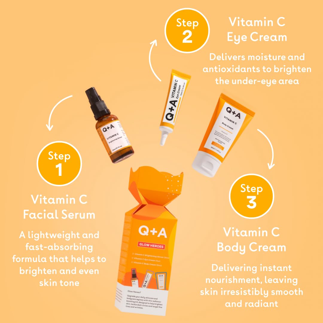 Q+A Glow Heroes Skincare Giftset, Radiance-Boosting Trio with Vitamin C Brightening Serum 30ml - Image 2