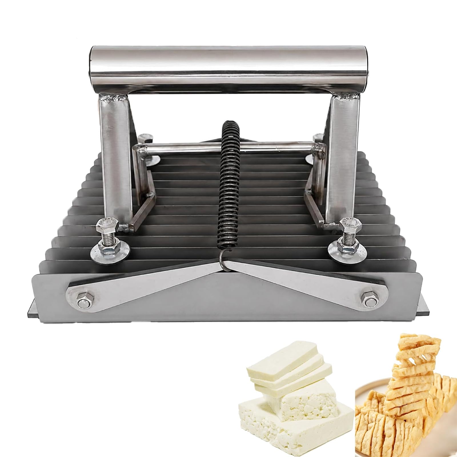 Tofu-Schneider, Edelstahl, Tofu-Schneidewerkzeug, 1 cm Abstand, verstellbare Tiefe, Scheiben bis zu 20 x 13 cm, einfaches gleichmäßiges Schneidewerkzeug für Käse, kalte Nudeln, Zuhause, Restaurant