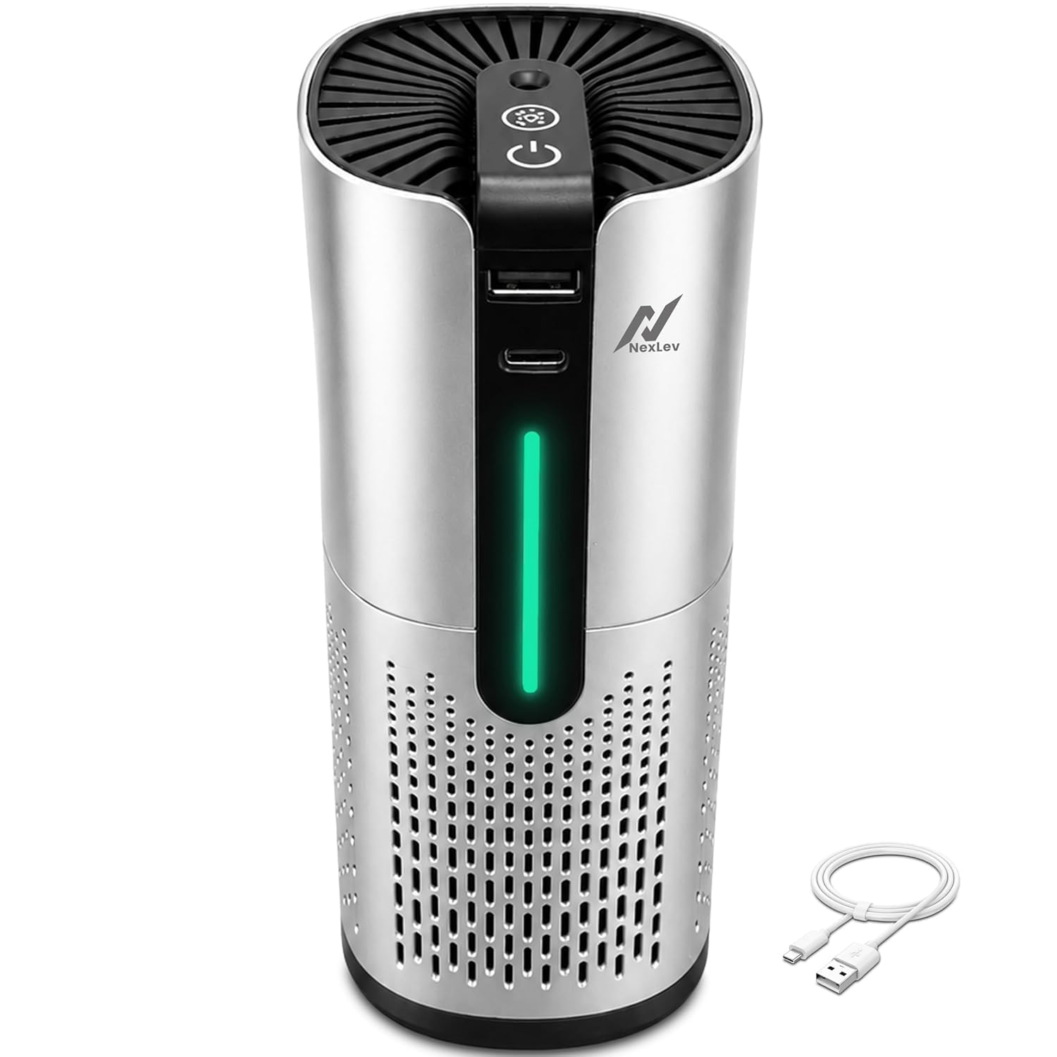 Nexlev Car Air Purifier | H13 HEPA Filter & Activated Carbon | Negative Ion Generator | 360° Air Intake | USB Type-C | Starry Light for Car & Personal Use | Removes PM 2.5 & PM 10 | CAP-05