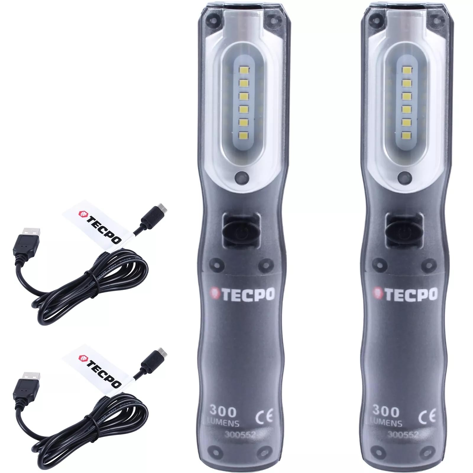 TECPO 2x Werkstattlampe Akku Handlampe 300 Lumen LED Arbeitsleuchte Stablampe IP54 Leuchte Lampe