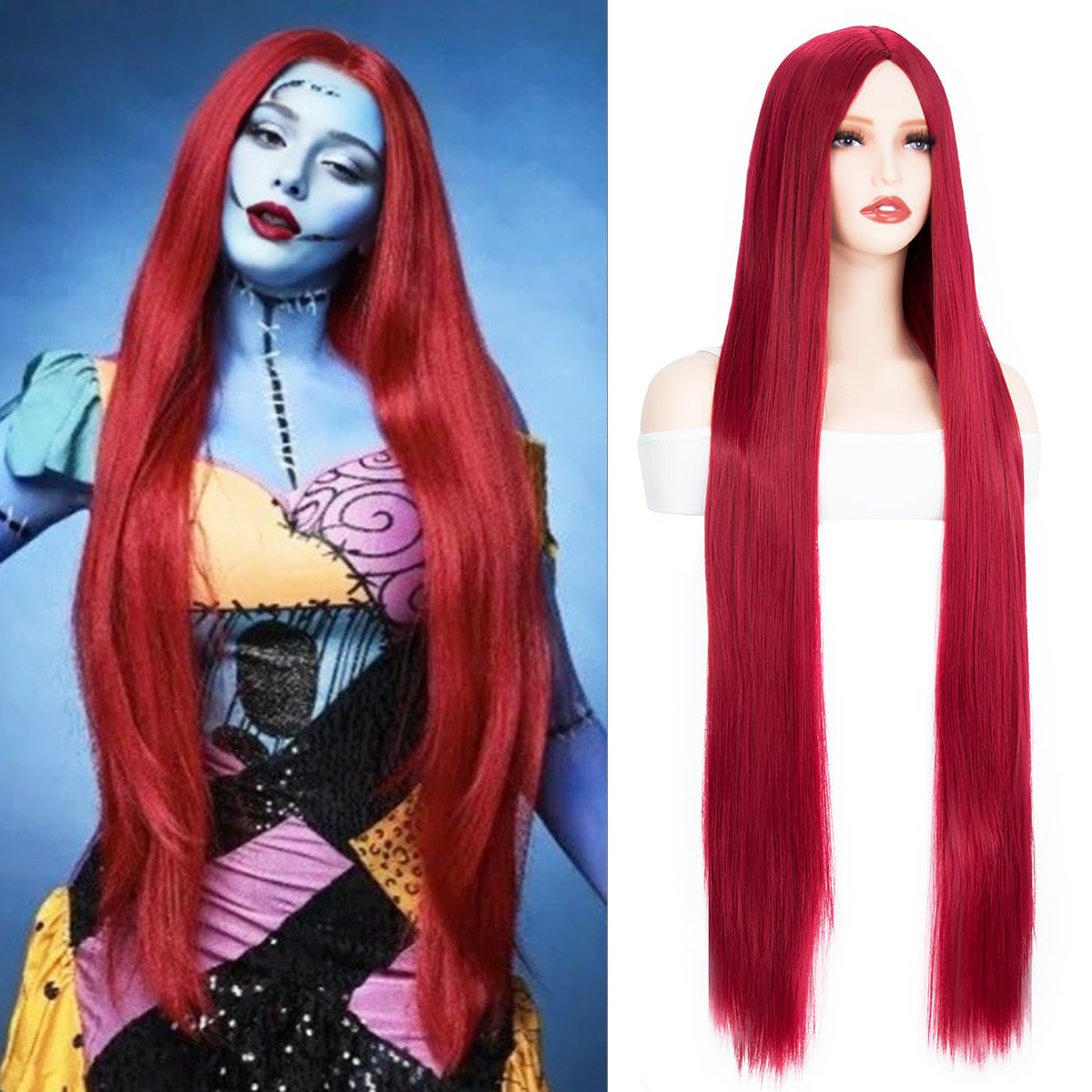 Yamel Long Red Wig 100 cm Straight Adjustable Cosplay Wigs for women Halloween Costume, 40 inch (no bangs)