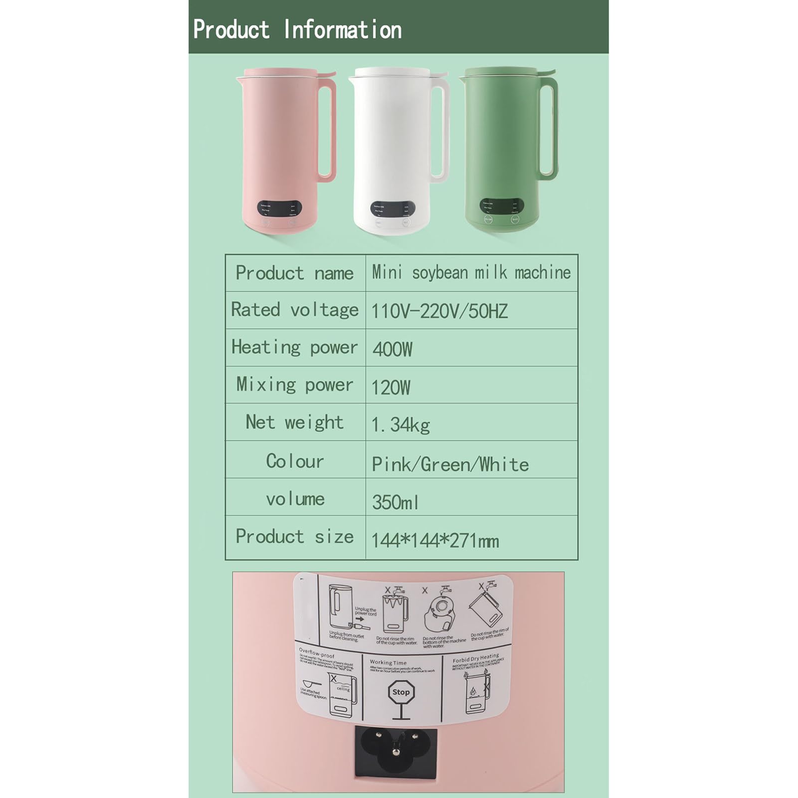 Mini macchina elettrica per latte di soia, 350 ml, sei funzioni, funzionamento silenzioso, per succhi di frutta, pasta di riso, miscelazione di alimenti,Pink