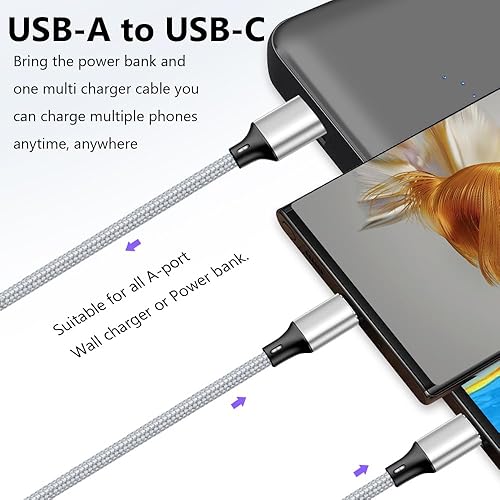 Miniatura 4 de Puxnoin Cable de carga múltiple, cable divisor USB C, cable de carga rápida 3 en 1 con 3 puertos macho tipo C compatible con teléfonos celulares,