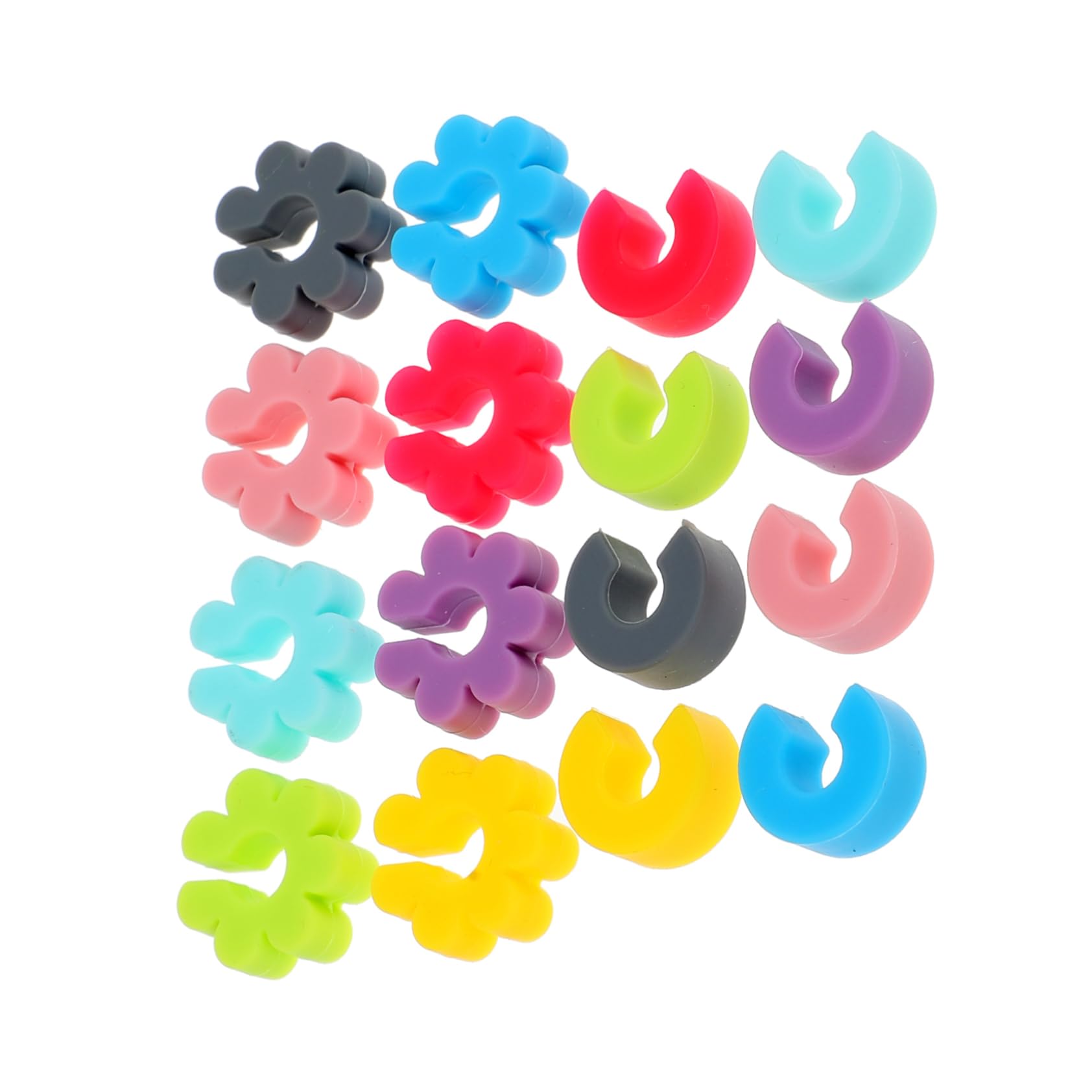 Cabilock 2sets Silicone Cup Markers for Wine Identification Reusable Drink Tags with Unique Design for Parties and Gatherings 16pcs*2
