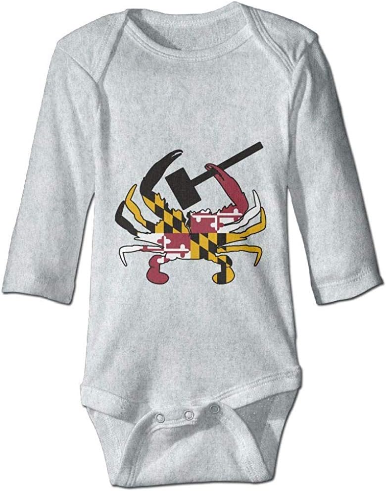 LyCheer Maryland Crab Flag with Mallet Baby Crawl Onesie Long Sleeve Rompers Bodysuit Gray