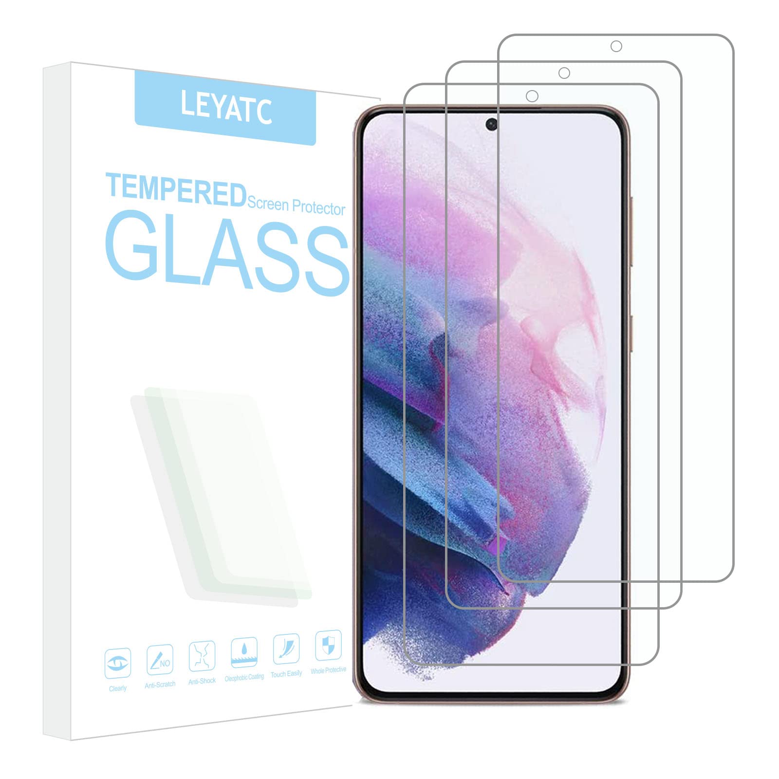 LEYATC 3 Pack Screen Protector for Samsung Galaxy S22 Plus,Tempered Glass