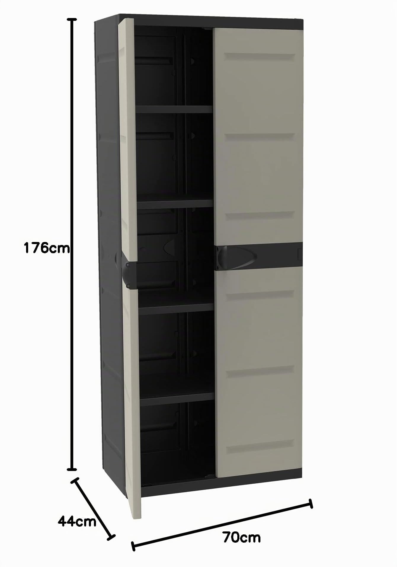 TITANIUM PLASTIKEN Armoire haute 2 portes avec étageres - 70 x 44 x 176 cm - Beige et Noir - Gamme TITANIUM - Intérieur et Extérieur