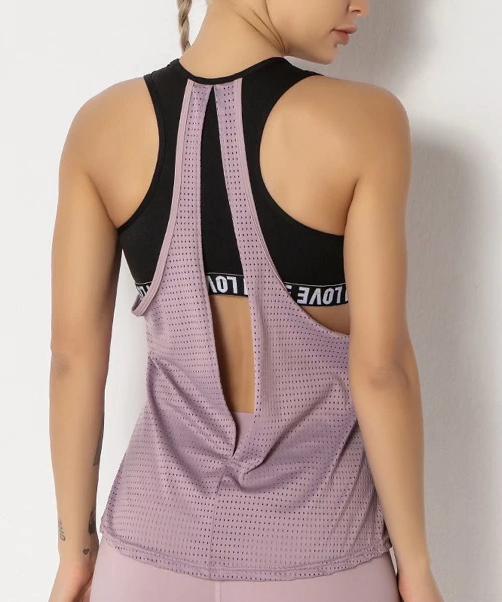 Camiseta sin Mangas de Entrenamiento para Mujer con Sujetador Integrado Activewear Gym Fitness Yoga Chaleco para Damas