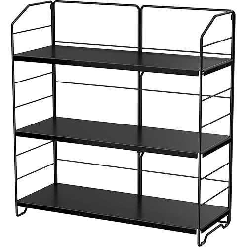 Bathroom Countertop Organizer, 3-Tier Bathroom Counter Organizer, 8-Levels Height Adjustable, Bathroom Organizer for Bathroom, Kitchen, Livingroom, Offices Storage, Metal Black