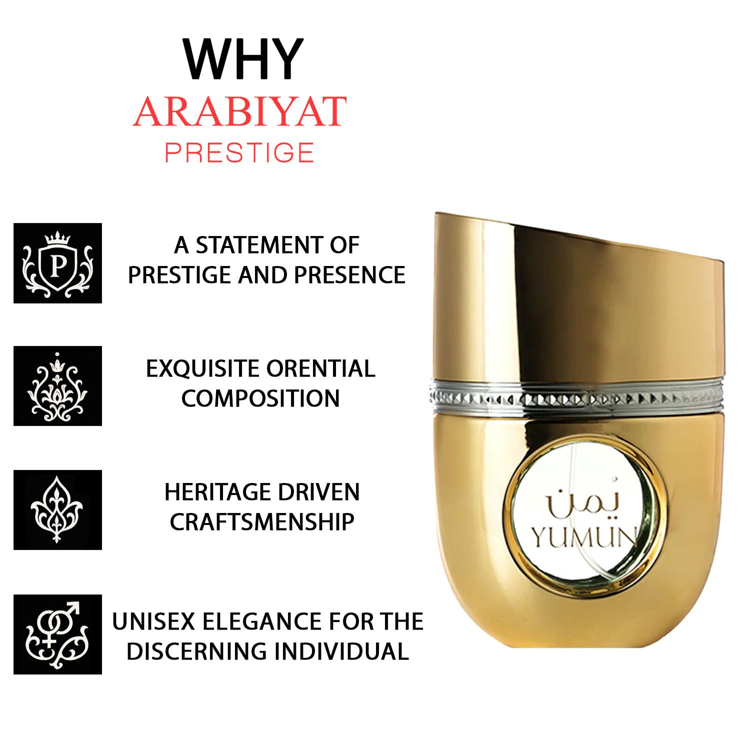 Arabiyat Prestige Yumun EDP Eau de Parfum para mujer 100 ml, fabricado en los Emiratos Árabes Unidos