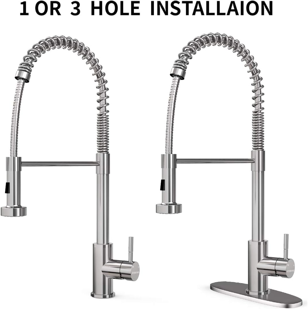 π₯ CORYSEL Kitchen Faucets Commercial Stainless Steel Single Handle Single Lever Pull Out Sprayer Spring Kitchen Sink Faucet, Brushed Nickel with Deck Plate Featured Product CORYSEL Kitchen Faucets Commercial Stainless Steel Single Handle Single Lever Pull Out Sprayer Spring Kitchen Sink Faucet, Brushed Nickel with Deck Plate