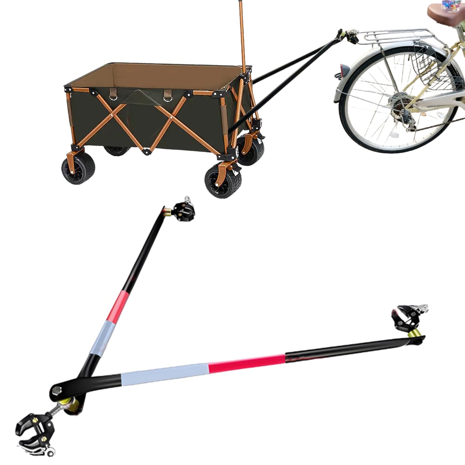 Conector de remolque de bicicleta, remolque de bicicleta plegable portátil con abrazaderas de liberación rápida para portador trasero y carrito de jardín, remolque de bicicleta para carro plegable