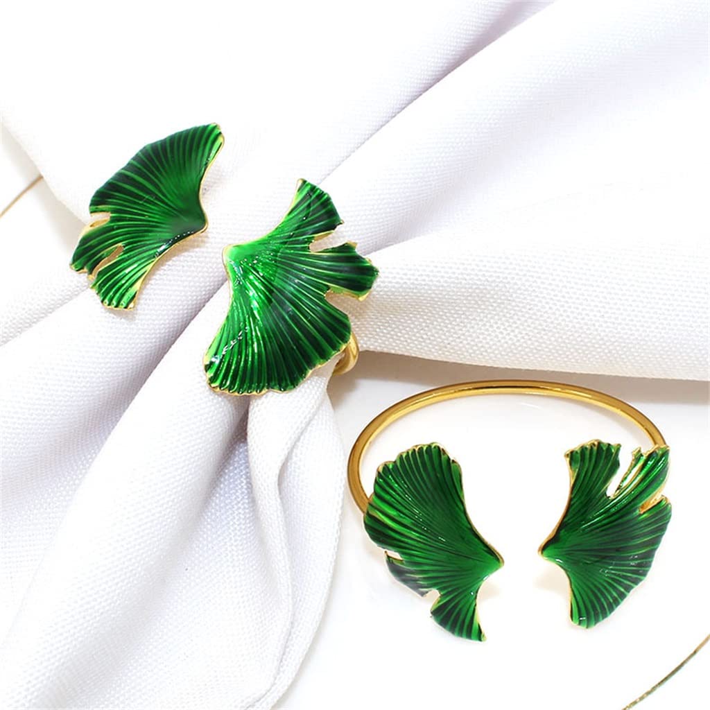 10 servilleteros de Hoja de Ginkgo con Chapado en Metal y Hebilla para decoración de Mesa de Boda (Talla única D)