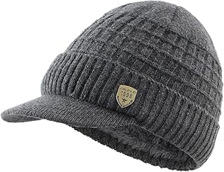 Men Women Winter Knit Visor Cuff Beanie Fleece Lined Warm Ski Skull Cap