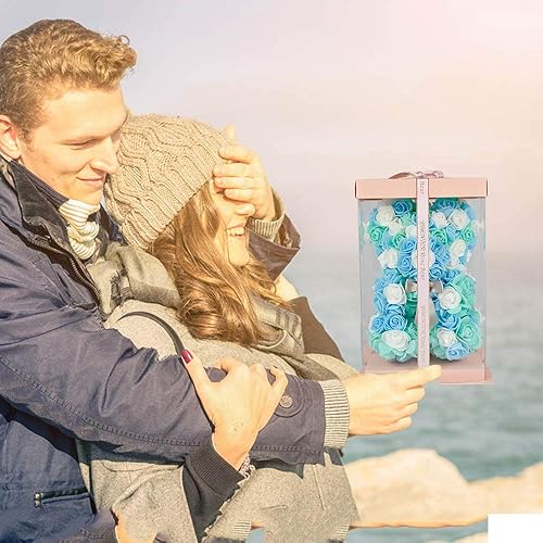 Miniatura 6 de ASENVER Flores artificiales hechas a mano, oso de rosas, color puro para San Valentín, cumpleaños y día de la madre, con una caja de regalo rosa de