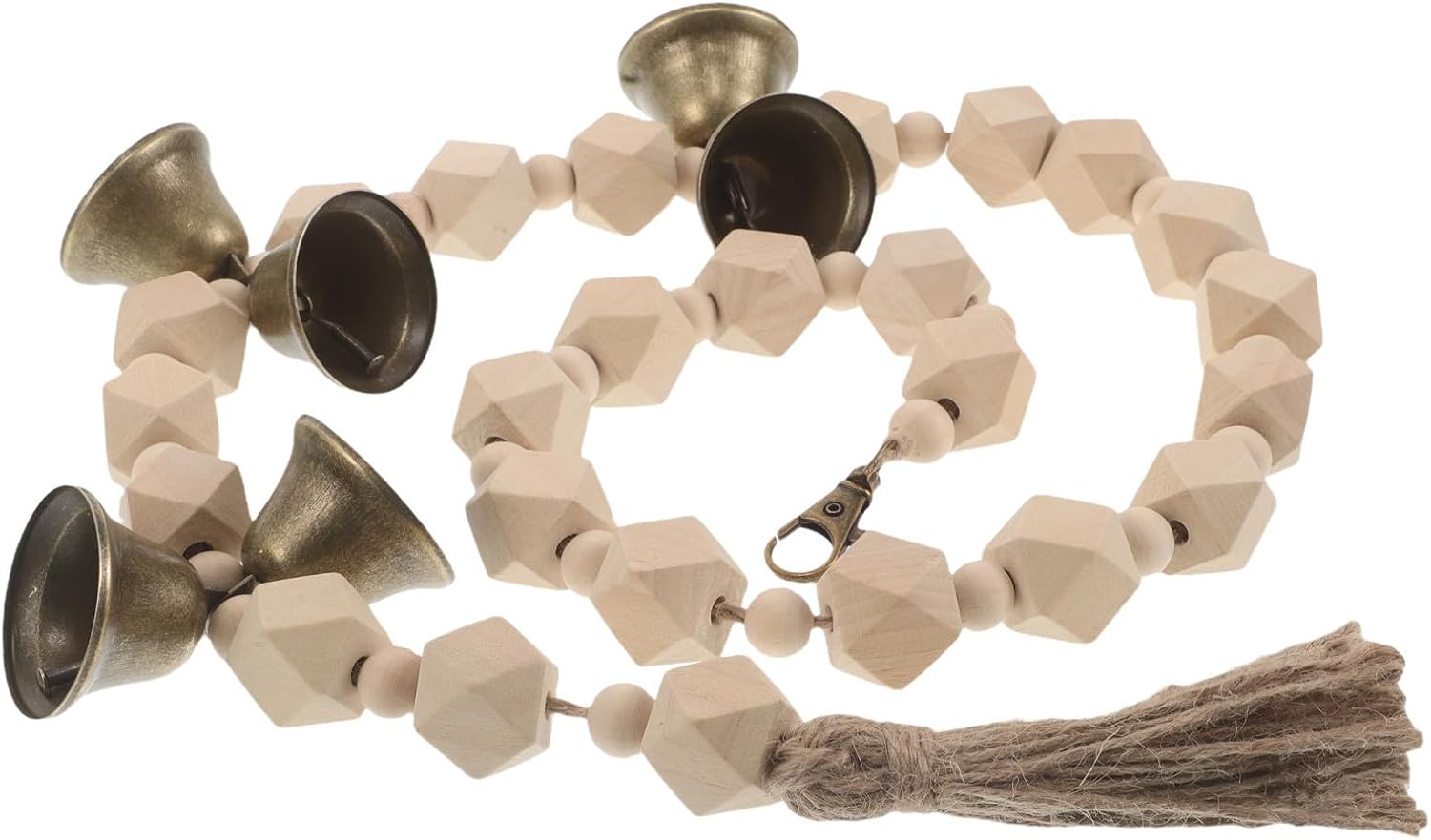 Dog Training Doorbell Wooden Beaded Hanging Bell 37.7 Inch | Jute Rope and Metal Build, Buckle Clasp Closure, for Cat and Dog Use, Modern Design for Everyday Home Placement
