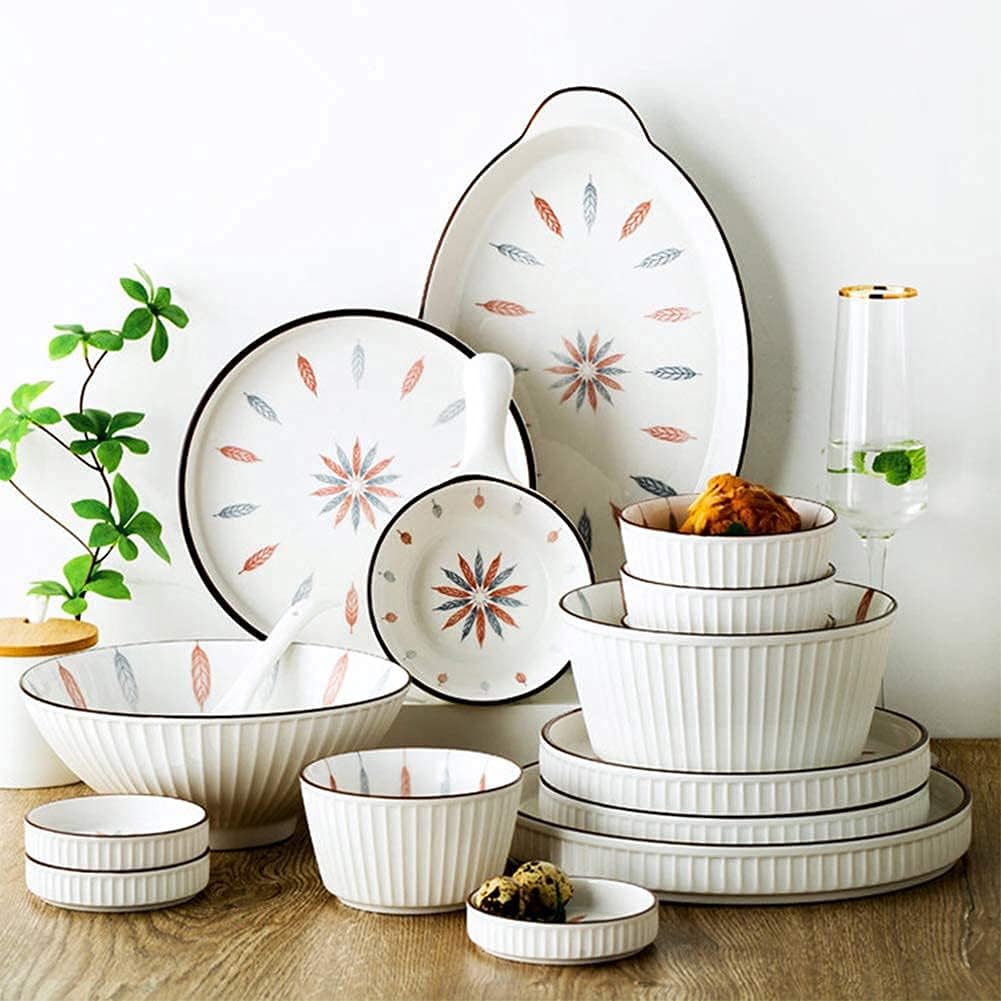 38 Pcs Dinnerware Sets, Chinese Style Porcelain Tableware Set with Plates and Bowls, White Ceramic Dinner Set for Home Kitchen and Dinning, Microwave and Dishwasher Safe, Service for 2/4/6,23p