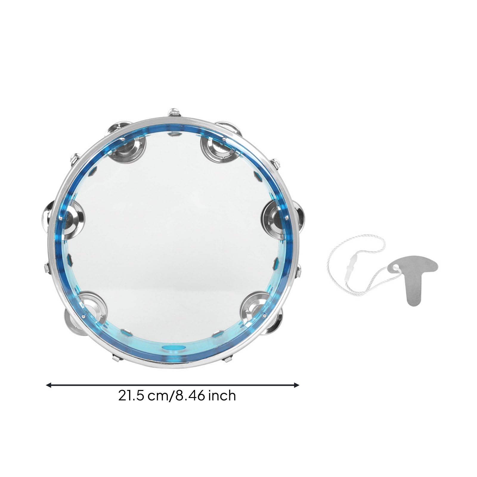 Tamburello per Bambini Tamburo a Mano Strumento a Percussione Accordabile con Chiave Doppia Fila Impugnatura Comoda E Metallo Timbro Brillante per, Blu