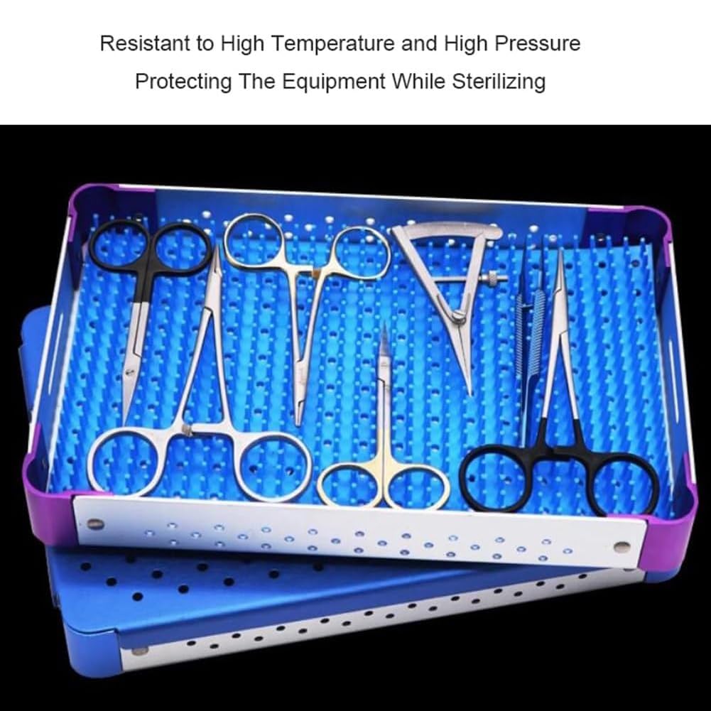 Caja de desinfección de Instrumentos quirúrgicos médicos, Bandeja de esterilización de aleación de Aluminio con Almohadilla de Silicona