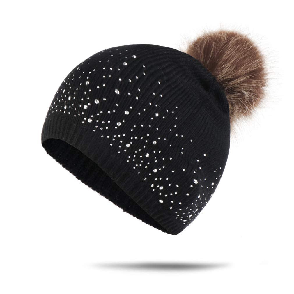 Ulalaza Women's Style2-3 Sparkle Cable Knit Hat Pom Pom Beanie Skull Stocking Hat Cuff Beanie Cap For